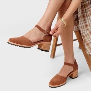 Patina Portland Leather Chestnut Suede Leather Heeled Mary Jane’s Size 8.5